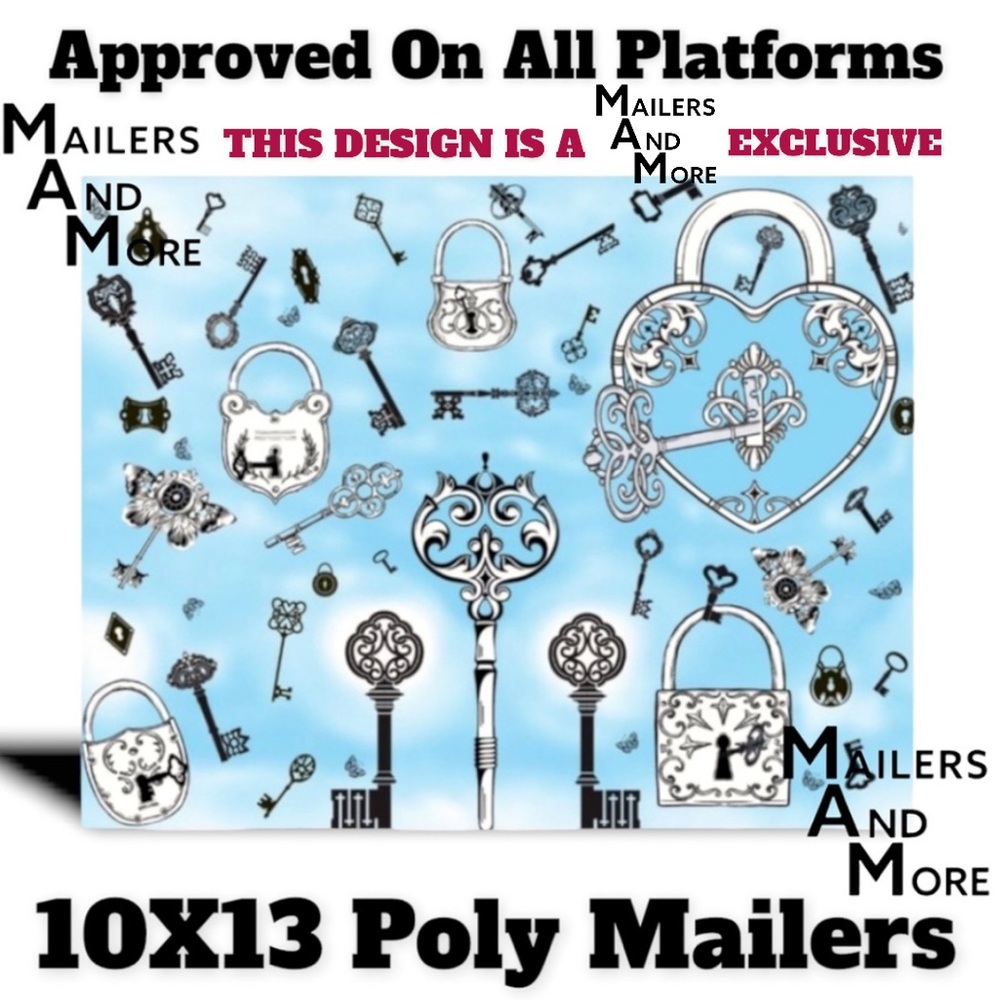 25 10X13 Poly Mailers Skeleton Key and Padlocks Shipping Envelopes PRICE IS FIRM - Picture 7 of 11